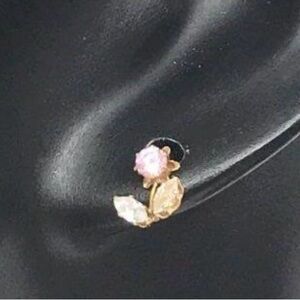 10K Yellow Gold Pink & Clear Rhinestone Flower
Earrings